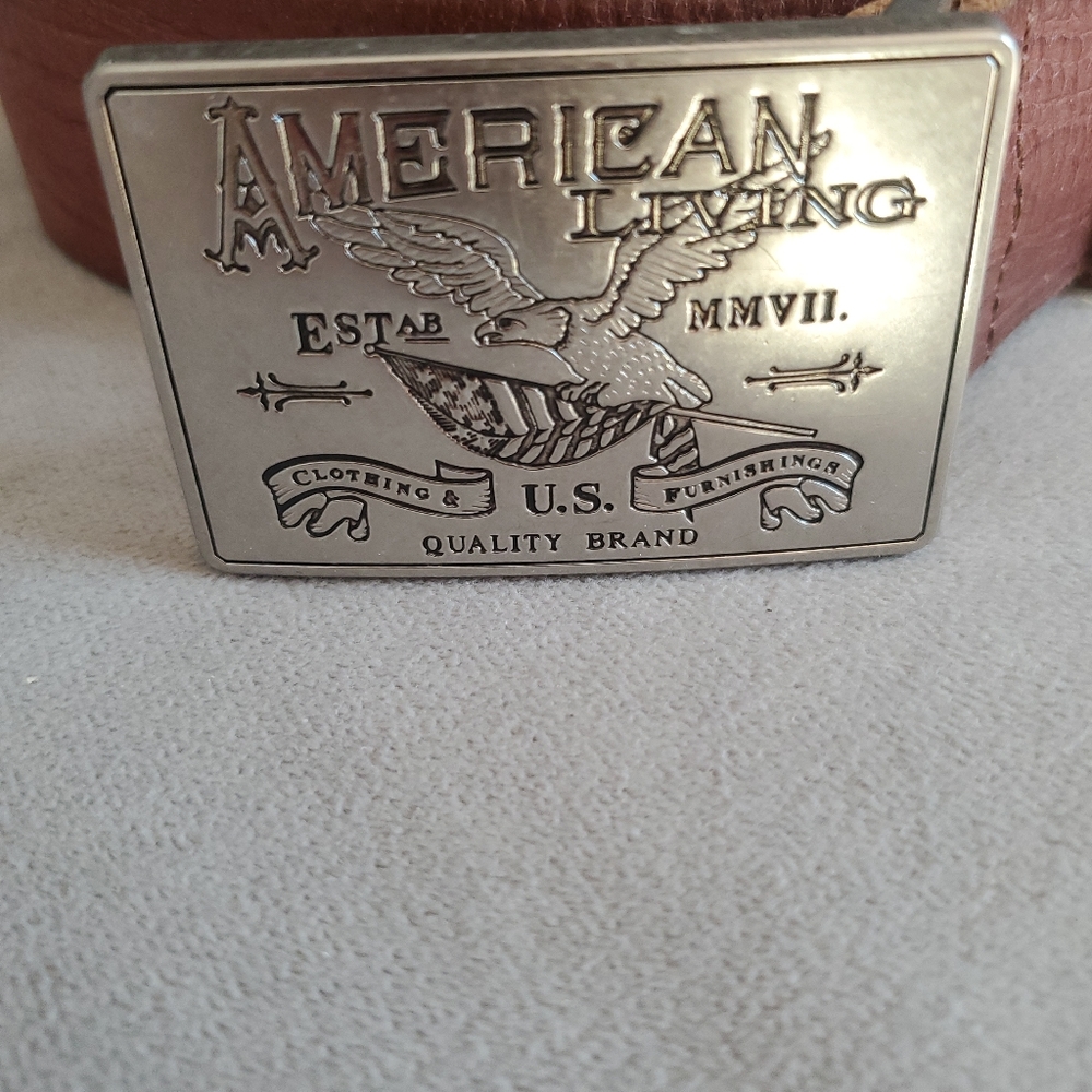 American Living Genuine Leather Men's Belt Size M  brown Eagle Metal Buckle - Picture 3 of 8